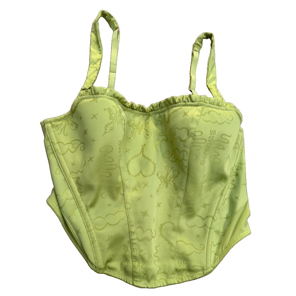 Savage X Fenty Women's Medium Lime Green Satin Corset Bustier‎ Garter Lingerie